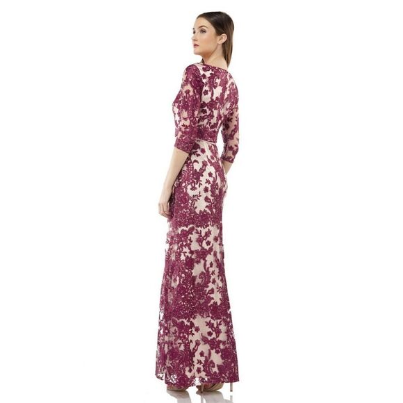New! JS COLLECTIONS Women's Embroidered Lace Gown Dress Color Wine Rose - Picture 2 of 3